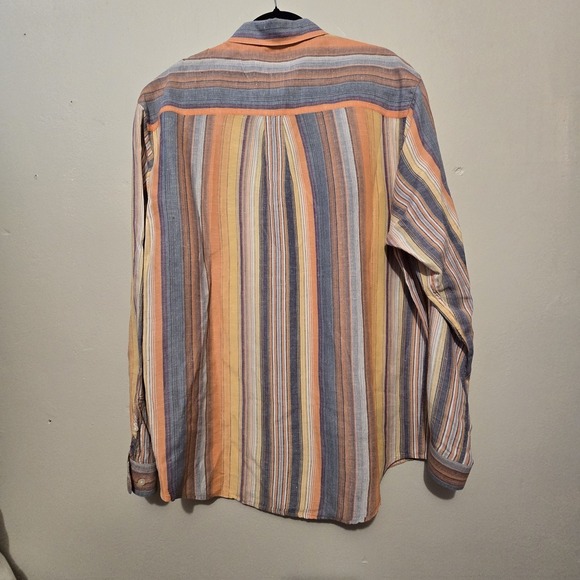 Territory Ahead Men Linen Silk Shirt LG Button Up Stripe Rainbow Colorful Summer - Picture 9 of 10